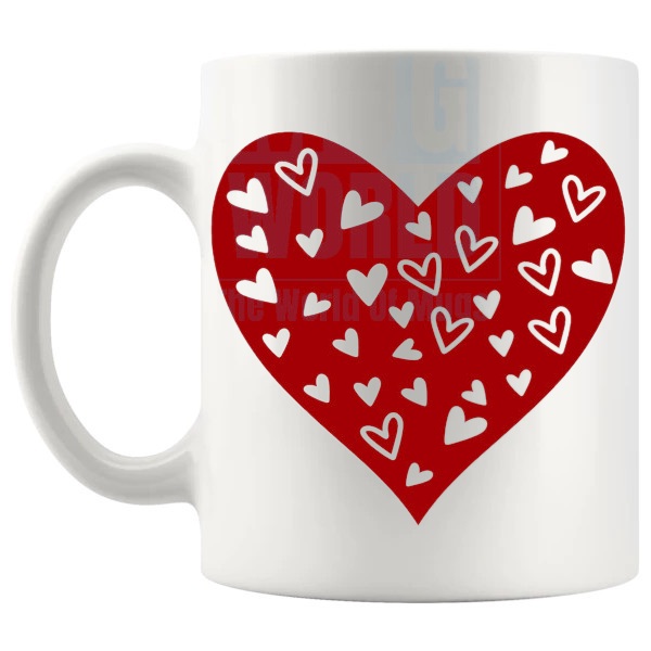 Love Heart Mug Design 1 love-themed mug for Valentine's Day and romantic gifts shown with handle on the left
