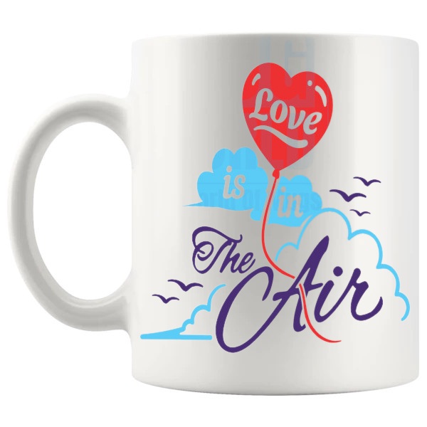 Love Is In The Air Mug Design 3 love-themed mug for Valentine's Day and romantic gifts shown with handle on the left