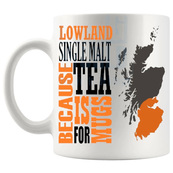 Lowland Single Malt mug funny whisky gift shown with handle on the left