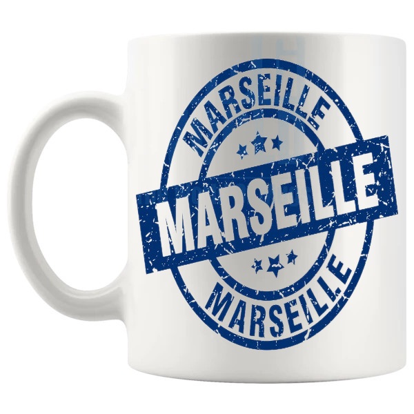 Marseille Mug travel gift for anyone with a connection to Marseille shown with handle on the left