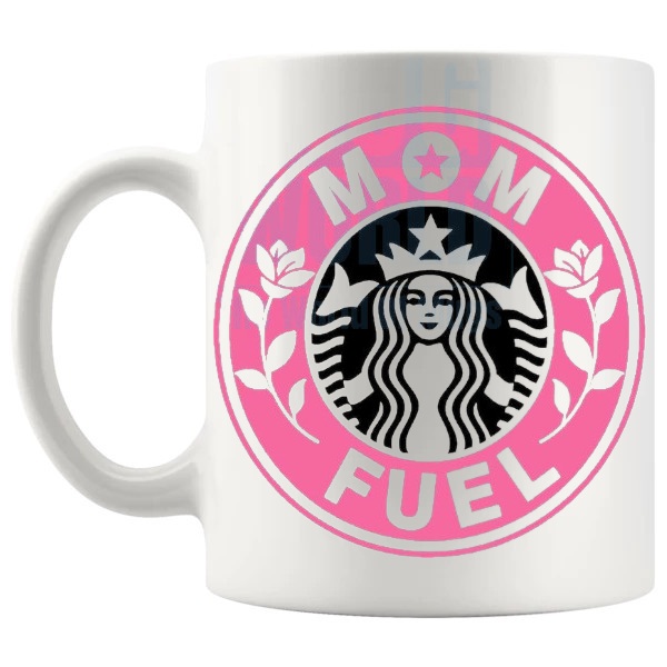 Mom Fuel Mug mom fuel message gift for mom shown with handle on the left