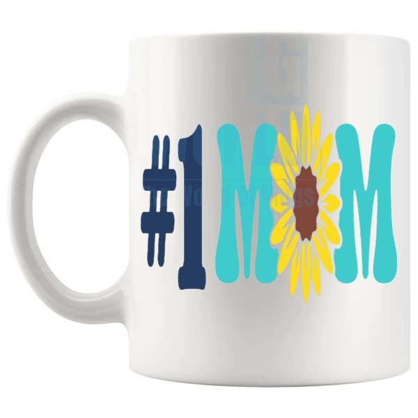 No.1 Mom Mug number-one mom message gift for mom shown with handle on the left