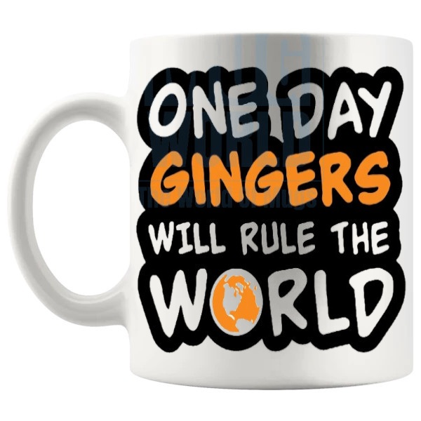 One Day Gingers Will Rule The World Mug Style 2 funny ginger gift shown with handle on the left