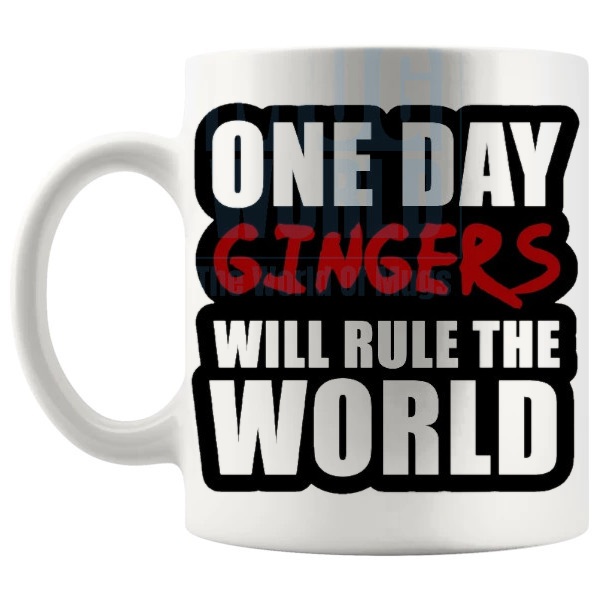One Day Gingers Will Rule The World Mug funny ginger gift shown with handle on the left