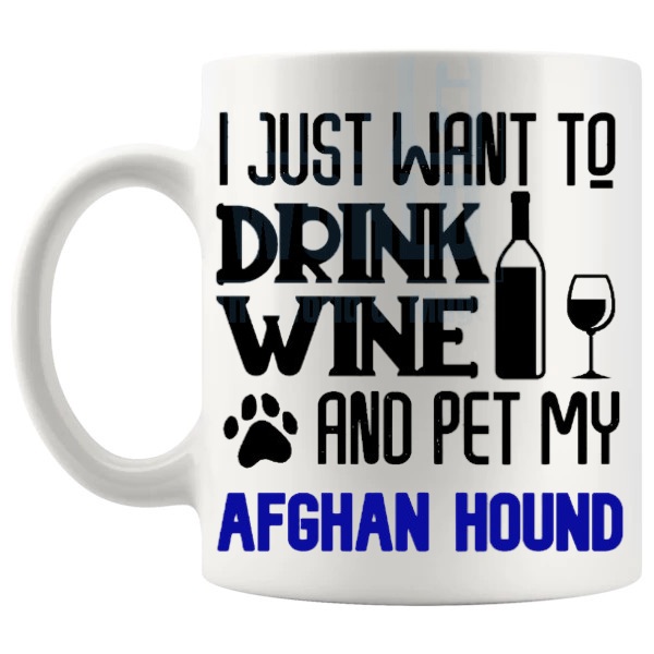 Pet My Afghan Hound Mug In Blue shown with handle on the left