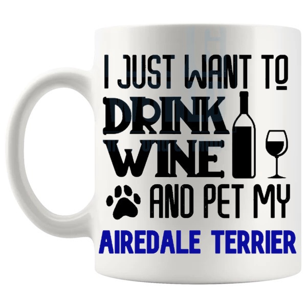 Pet My Airedale Terrier Mug In Blue shown with handle on the left
