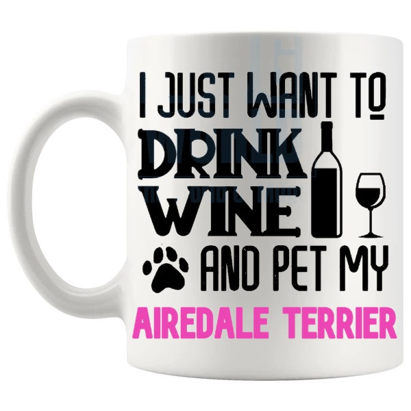 Pet My Airedale Terrier Mug in Pink shown with handle on the left
