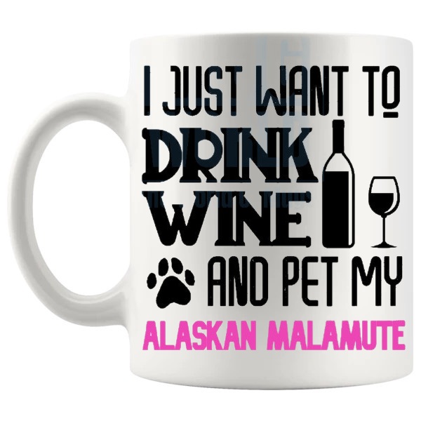Pet My Alaskan Malamute Mug In Pink shown with handle on the left