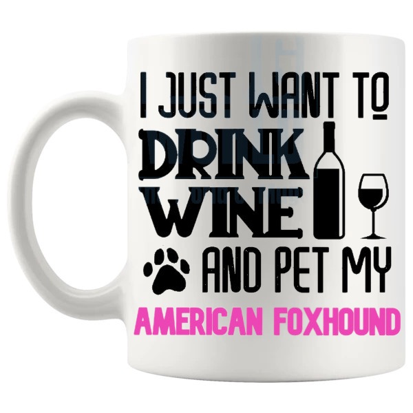 Pet My American Foxhound Mug In Pink shown with handle on the left