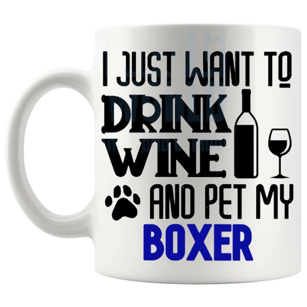 Pet My Boxer Mug in Blue shown with handle on the left
