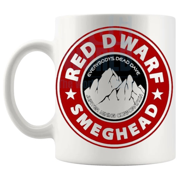 Red Dwarf Smeg Head Mug shown with handle on the left