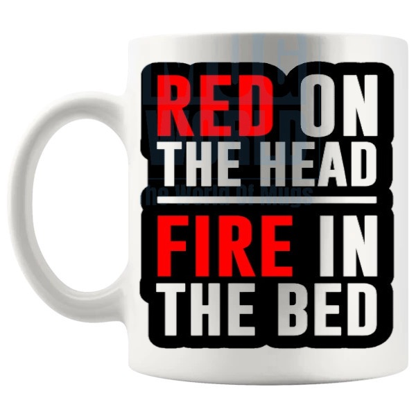 Red On The Head Mug rude redhead humour gift shown with handle on the left