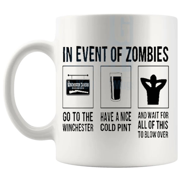 In The Event Of Zombies Mug shown with handle on the left