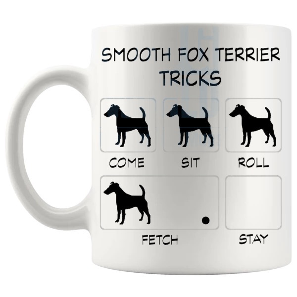 Smooth Fox Terrier Tricks Mug funny dog breed gift for Smooth Fox Terrier owners shown with handle on the left