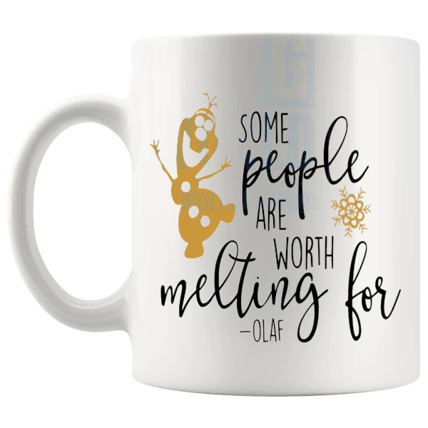 Worth Melting For Mug romantic christmas gift design on a white mug shown with handle on the left