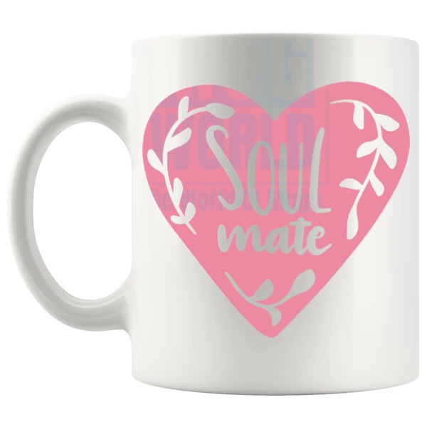 Soul Mate Mug love-themed mug for Valentine's Day and romantic gifts shown with handle on the left
