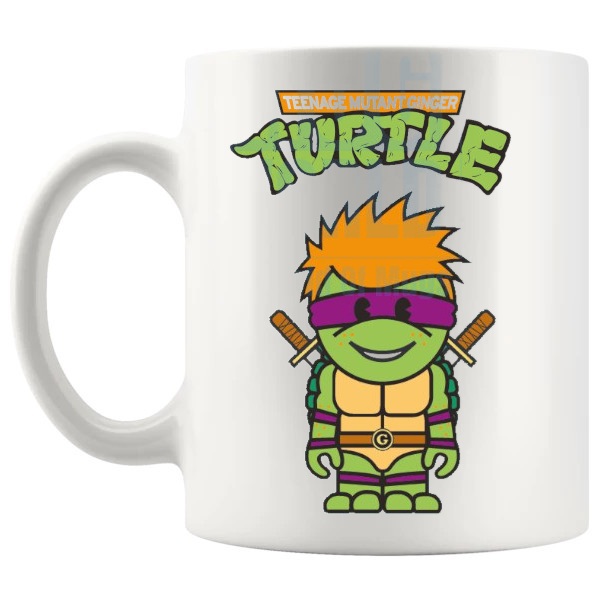 Teenage Mutant Ginger Turtle Mug funny ginger gift shown with handle on the left