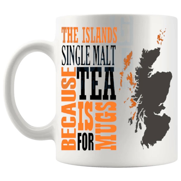 The Islands Single Malt mug funny whisky gift shown with handle on the left