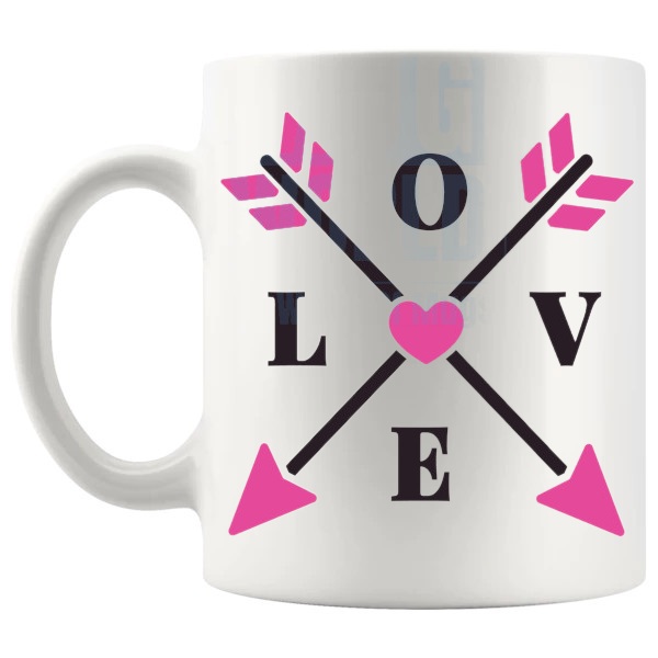 The Love Mug Design 2 love-themed mug for Valentine's Day and romantic gifts shown with handle on the left
