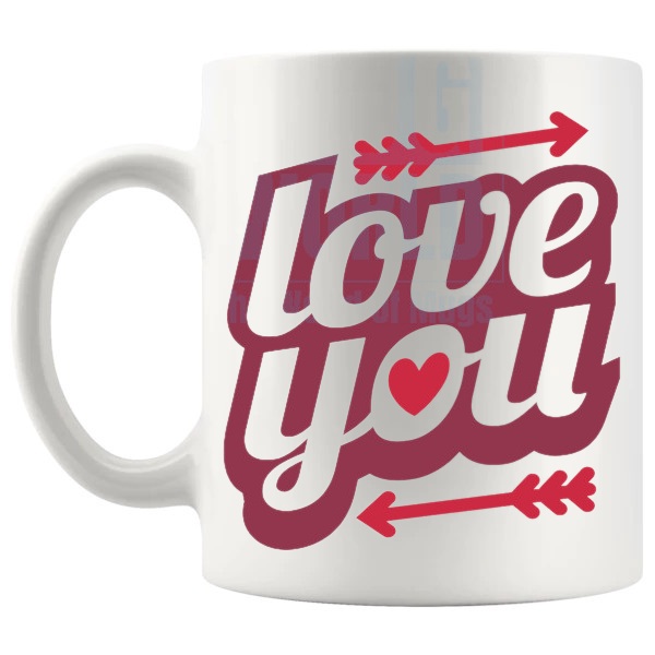 The Love You Mug Design 3 love-themed mug for Valentine's Day and romantic gifts shown with handle on the left