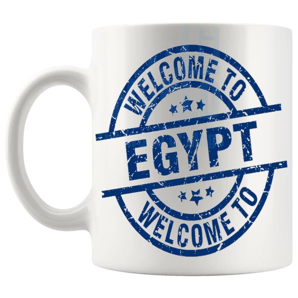 Welcome To Egypt Mug travel gift for anyone who loves Egypt shown with handle on the left