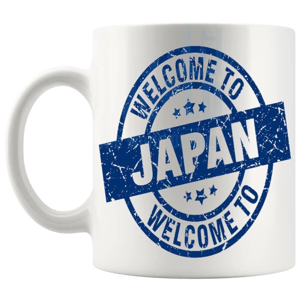 Welcome To Japan Mug travel gift for anyone who loves Japan shown with handle on the left