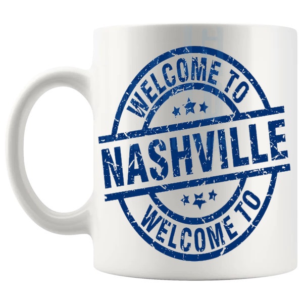 Welcome To Nashville Mug travel gift for anyone who loves Nashville shown with handle on the left