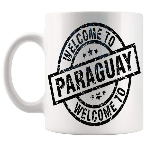 Welcome To Paraguay Mug travel gift for anyone who loves Paraguay shown with handle on the left