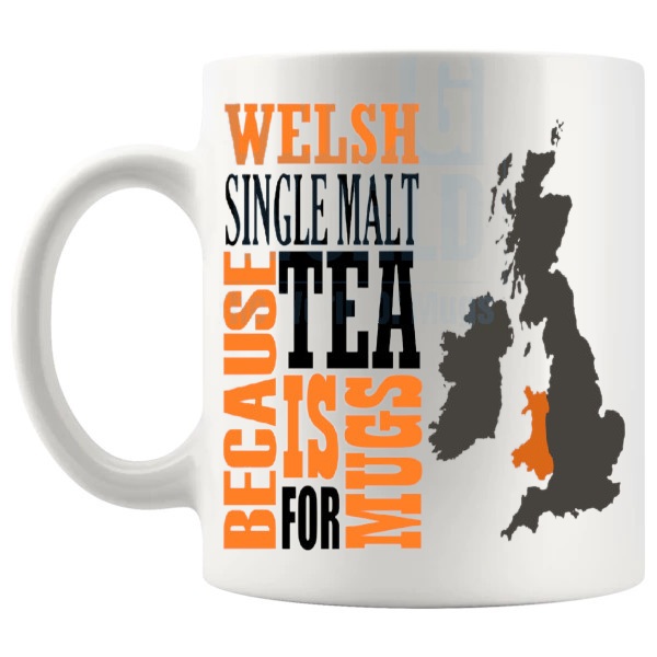 Welsh Single Malt mug funny whisky gift shown with handle on the left