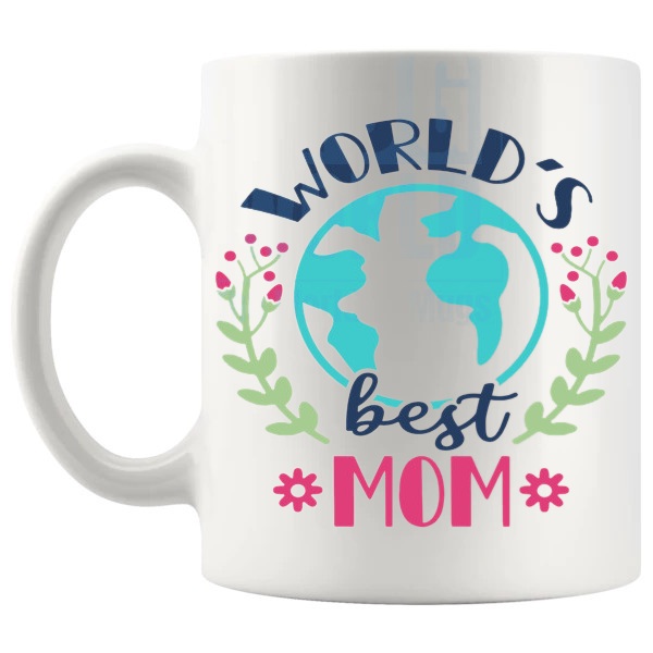 World's Best Mom Mug Design 2 classic best-mom message in an alternative design gift for mom shown with handle on the left
