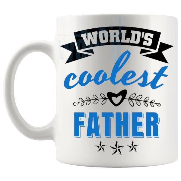 World's Coolest Father Mug dad gift shown with handle on the left