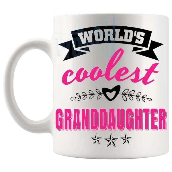 World's Coolest Granddaughter Mug family gift for granddaughter shown with handle on the left