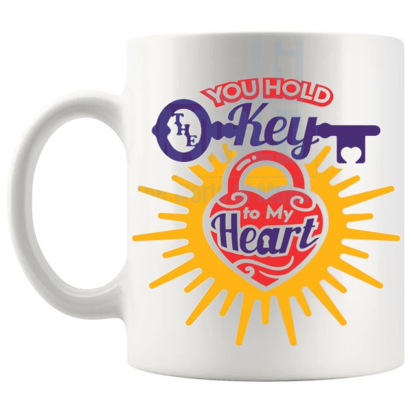 You Hold The Key To My Heart Mug Design 3 love-themed mug for Valentine's Day and romantic gifts shown with handle on the left