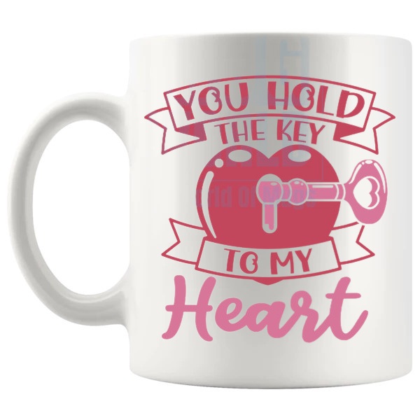You Hold The Key To My Heart Mug Design 2 love-themed mug for Valentine's Day and romantic gifts shown with handle on the left