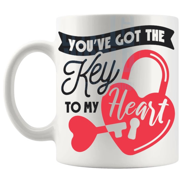 You've Got The Key To My Heart Mug Design 2 love-themed mug for Valentine's Day and romantic gifts shown with handle on the left