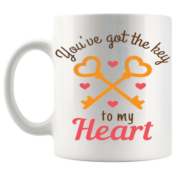 You've Got The Key To My Heart Mug Design 3 love-themed mug for Valentine's Day and romantic gifts shown with handle on the left
