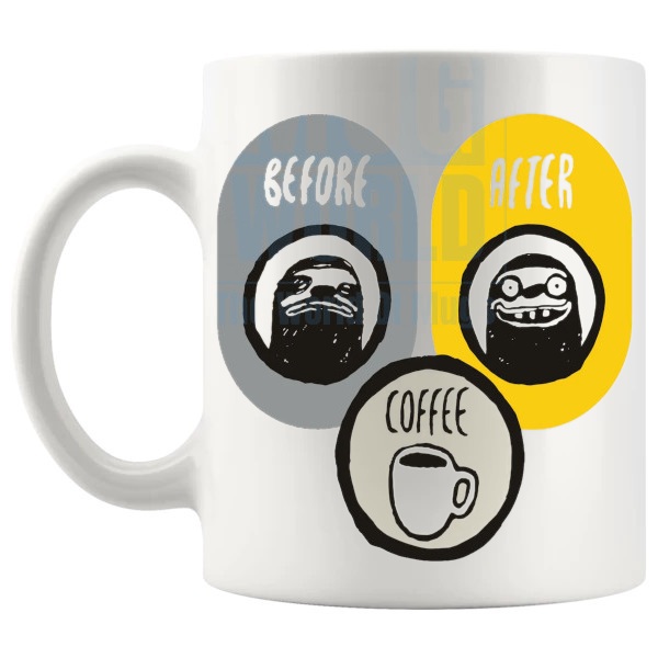 Before And After Coffee Mug funny coffee lover gift shown with handle on the left