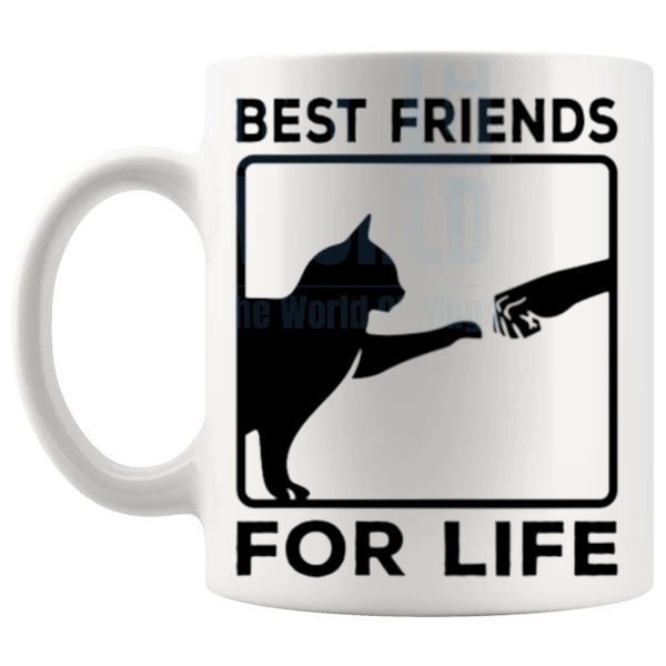 Best Friends For Life Mug cat and human friendship gift shown with handle on the left