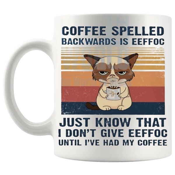 Coffee Spelled Backwards Is EEFFOC Design 9 Mug funny EEFFOC coffee lover gift shown with handle on the left