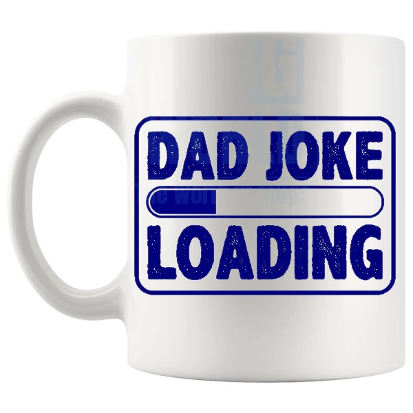 Dad Joke Loading Mug Blue shown with handle on the left