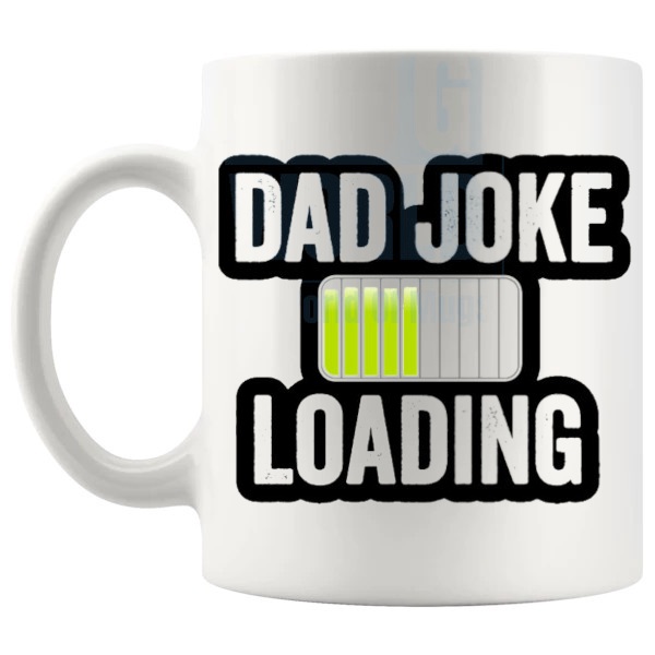 Dad Joke Loading Mug Yellow shown with handle on the left