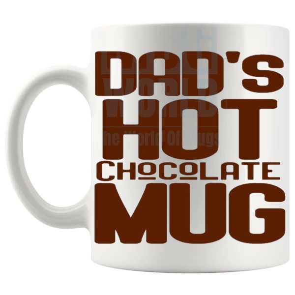 Dad's Hot Chocolate Mug cosy hot chocolate gift shown with handle on the left