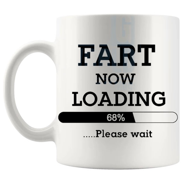 Fart Now Loading Please Wait Mug funny rude loading screen joke gift shown with handle on the left