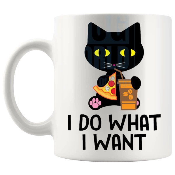 I Do What I Want Mug funny cat attitude gift shown with handle on the left