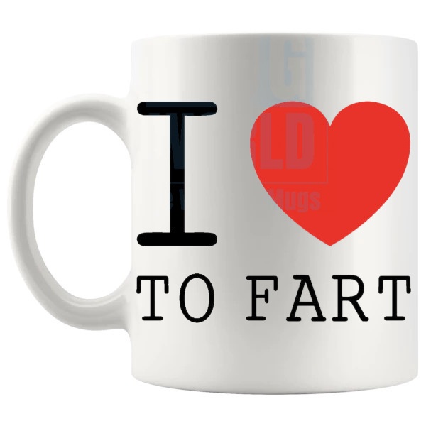 I Love To Fart Mug Style 2 funny rude fart humour gift shown with handle on the left