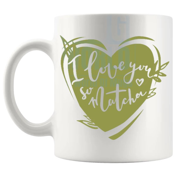 I Love You So Matcha Mug no.3 shown with handle on the left