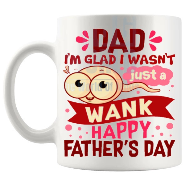 Just A Wank Mug In Pink rude funny dad gift shown with handle on the left