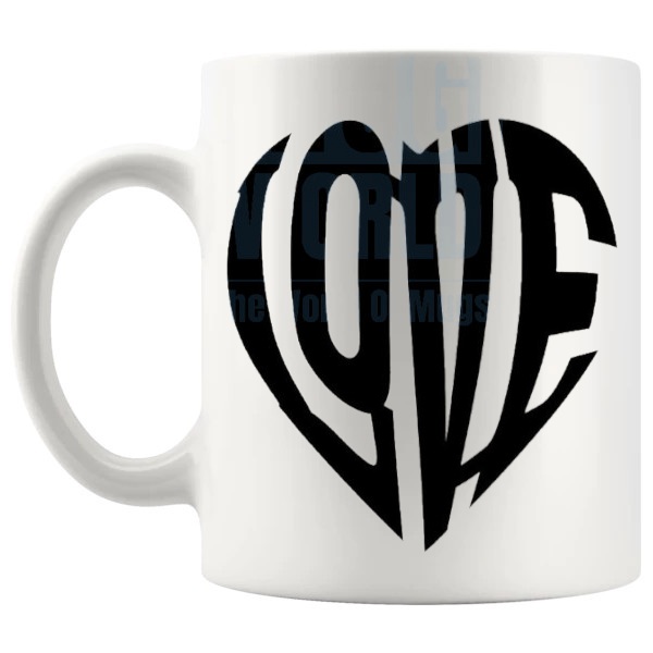 Love Heart Mug Design 2 love-themed mug for Valentine's Day and romantic gifts shown with handle on the left