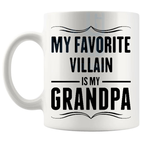 My Favourite Villain Mug shown with handle on the left
