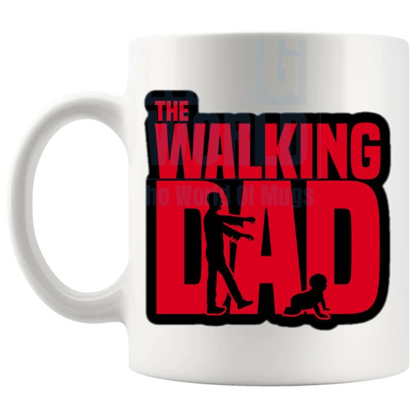 The Walking Dad Mug funny tired dad gift shown with handle on the left
